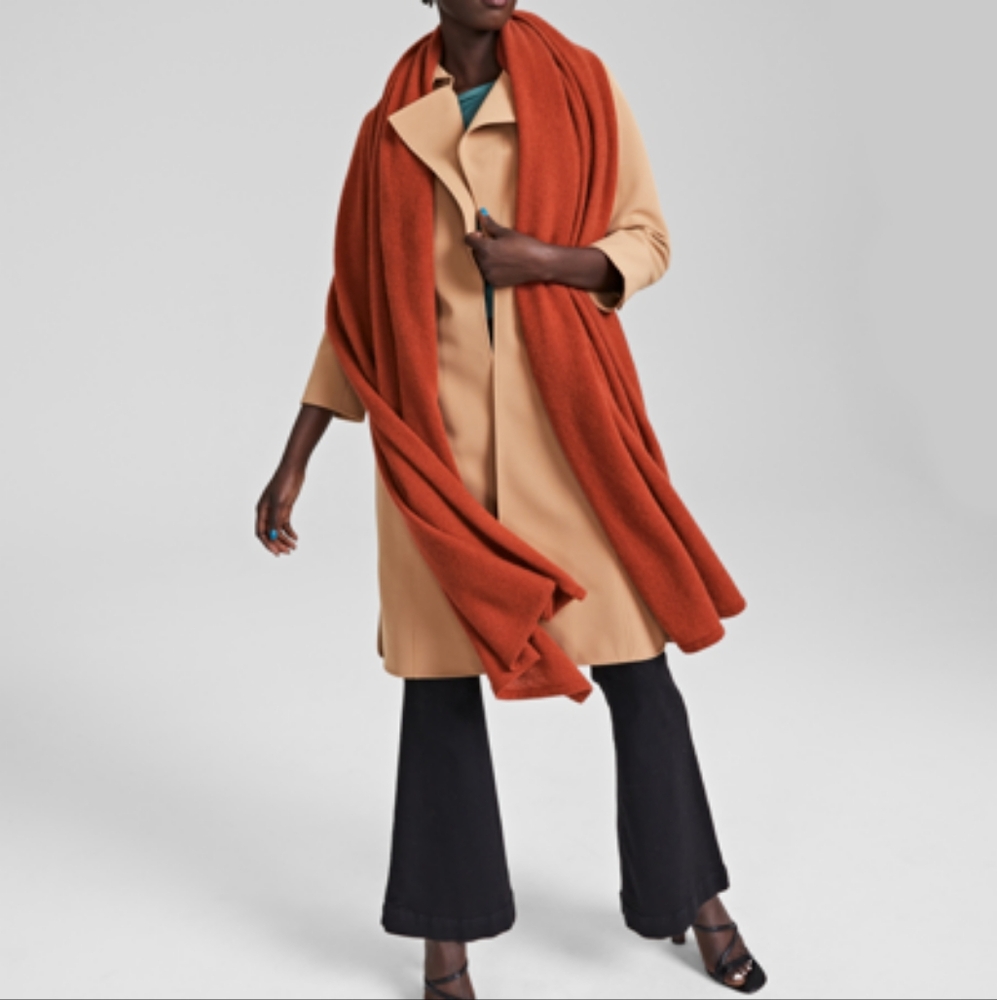 NWT Charter Club cashmere oversized scarf bronze pecan